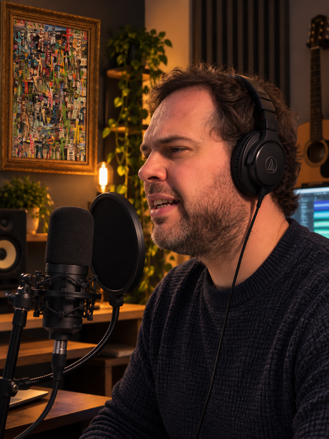 Ryan D. Cunningham recording in his studio